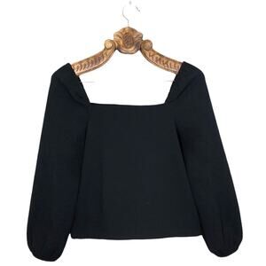 Madewell Top Black Gauze Square Straight Neck Puff Sleeve Boxy Blouse Medium
